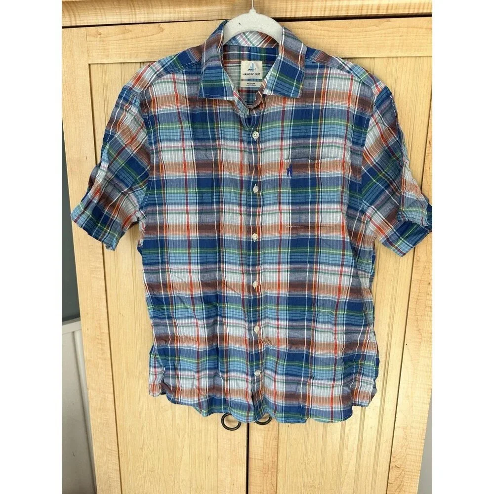 Johnnie-O Hangin`Out $135 Troy Tide Linen Blend Short Sleeve Shirt size M - Picture 2 of 6